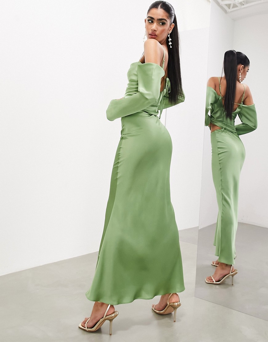 Asos Design Bias Cut Midi Skirt In Green