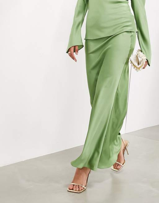 ASOS EDITION column knit semi sheer maxi skirt in moss green