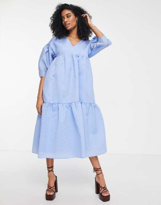 ASOS EDITION – Blå panelsydd midiklänning i jacquard med rosett baktill, 4 av 4