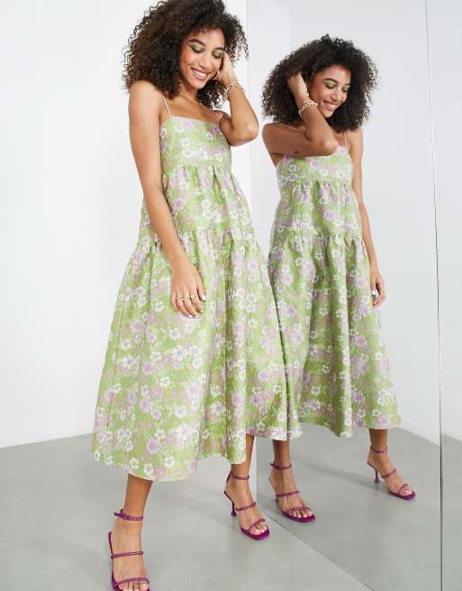 ASOS EDITION – Blommig panelsydd midiklänning i jacquard