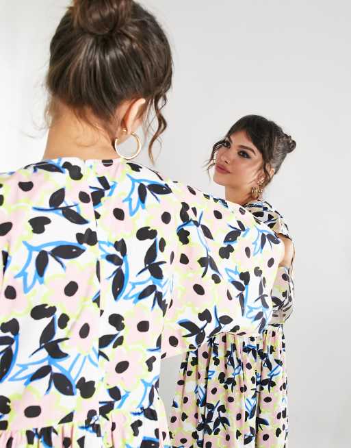 ASOS Edition - Blomstret midikjole i bomuld, 3 af 4