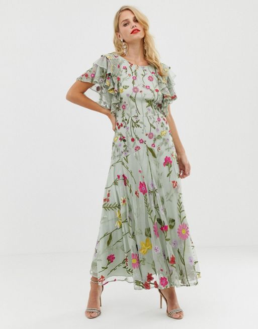 ASOS EDITION bloombox midaxi dress with frill sleeve | ASOS