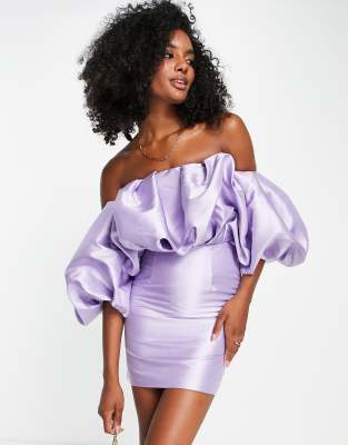 ASOS DESIGN one shoulder tie stretch satin midi dress in dusty lilac