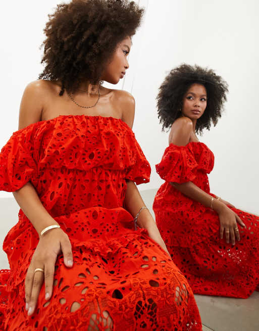 asos red off the shoulder dress