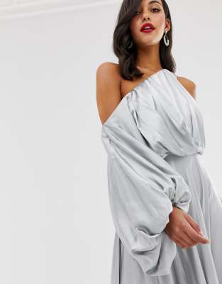 asos edition blouson one shoulder dress in satin