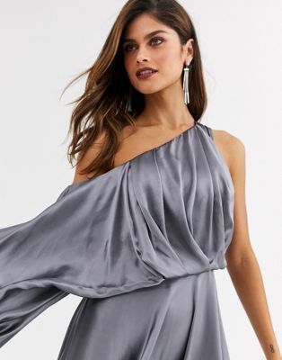 gray one shoulder dress