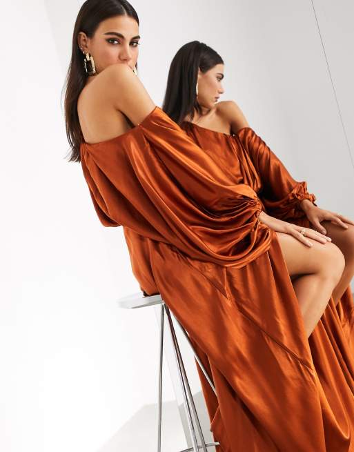 asos edition blouson one shoulder dress in satin ASOS EDITION blouson one shoulder dress in satin