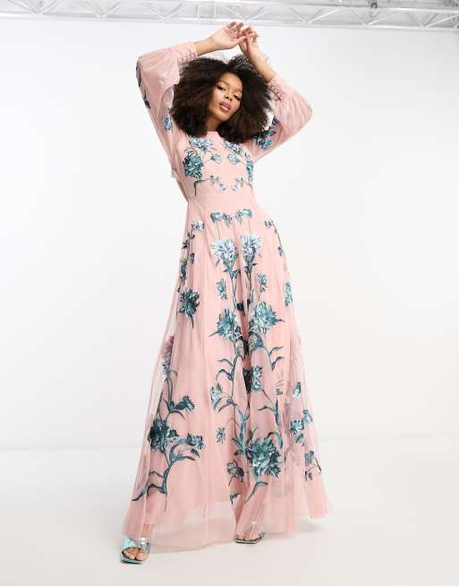 ASOS EDITION blouson sleeve floral embroidered maxi dress with