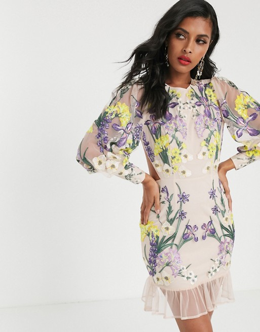 ASOS EDITION blouson sleeve floral embroidered mini dress