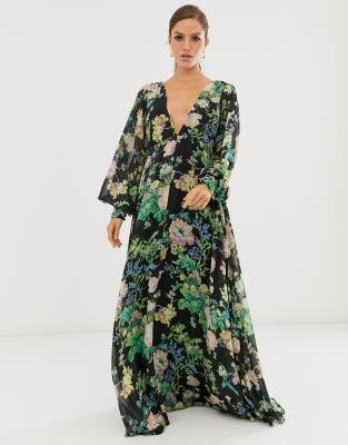 blouson sleeve maxi dress