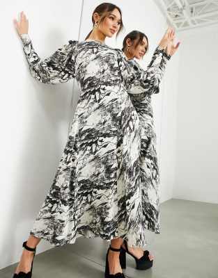 ASOS EDITION blouson sleeve midi dress in marble print - ASOS Price Checker