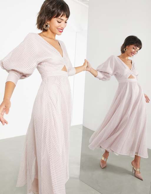 ASOS EDITION blouson sleeve midi dress in organza check in blush, 3 of 4