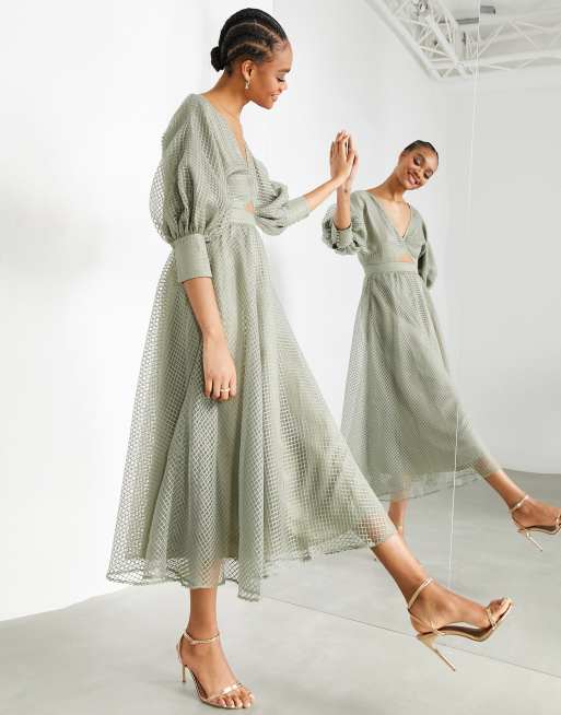 Blouson sleeve 2025 midi dress