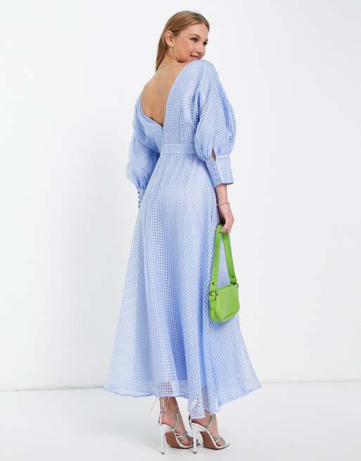 ASOS EDITION blouson sleeve midi dress in pale blue organza check, 2 of 4