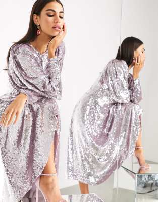 asos edition sequin midi dress with blouson sleeve