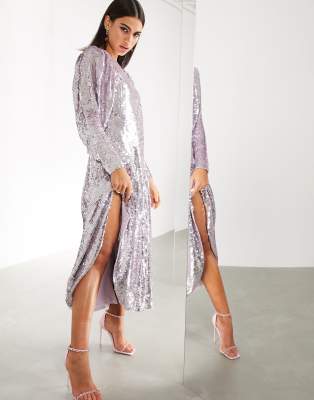 asos edition sequin midi dress with blouson sleeve