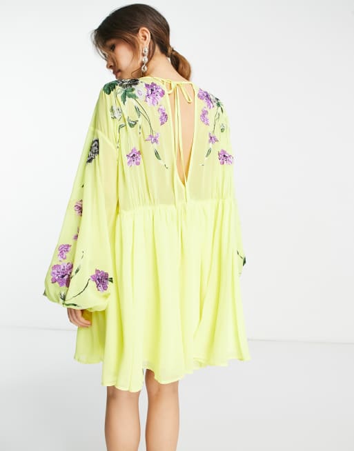 Asos yellow store embroidered dress