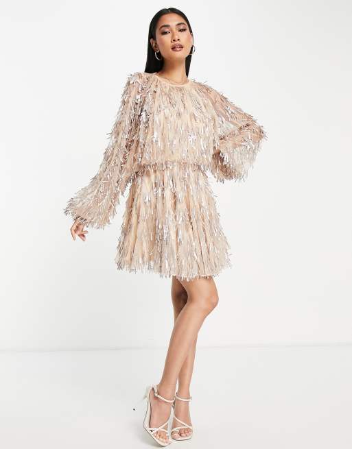 ASOS EDITION blouson sleeve mini dress with teardrop sequin in blush