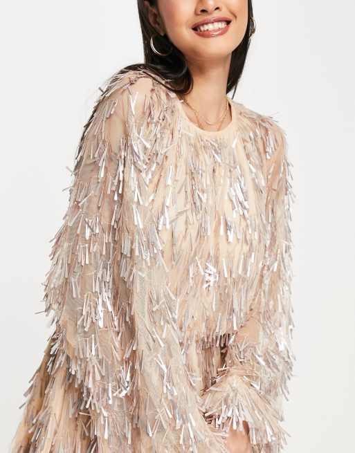 Asos edition sequin midi cheap dress with blouson sleeve