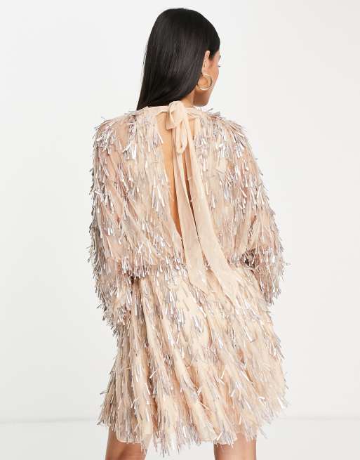 ASOS EDITION oversized blouson sleeve mini dress in sequin, ASOS