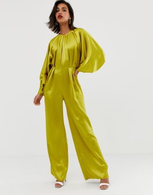 satin jumpsuit with sleeves