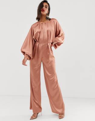 satin jumpsuit with sleeves