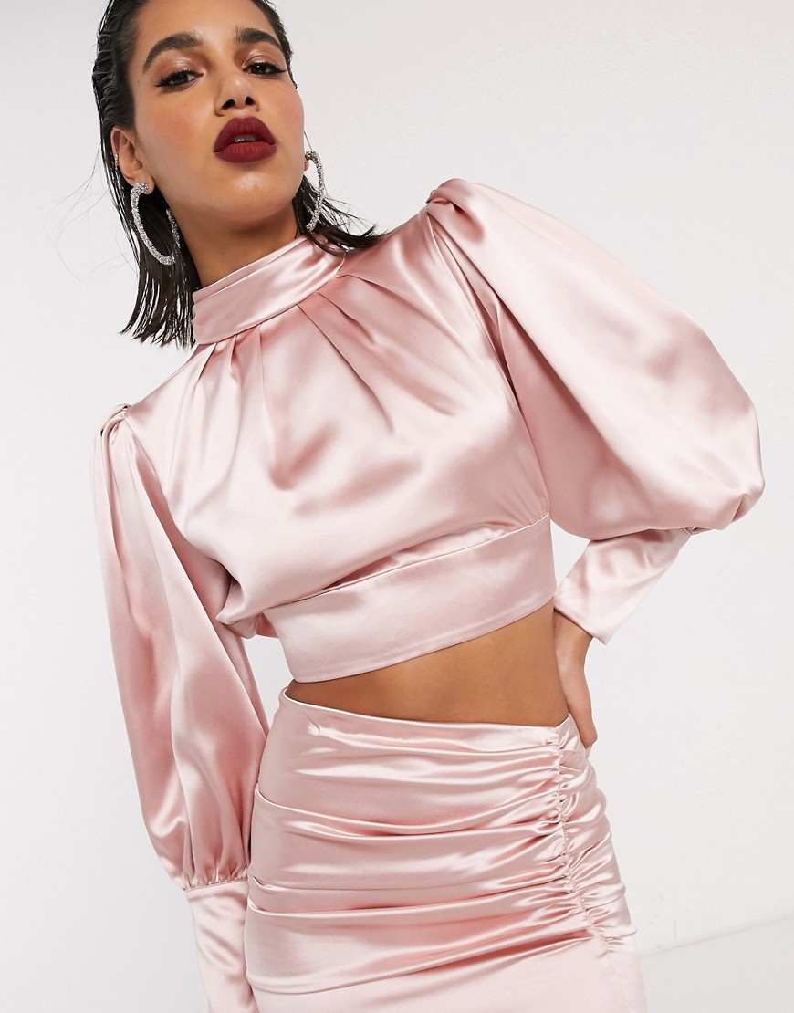ASOS EDITION blouson sleeve top with open back-Pink