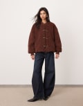 [ASOS EDITION] ASOS EDITION borg chunky buckle detail oversized bomber jacket in chocolate-Brown M TBC