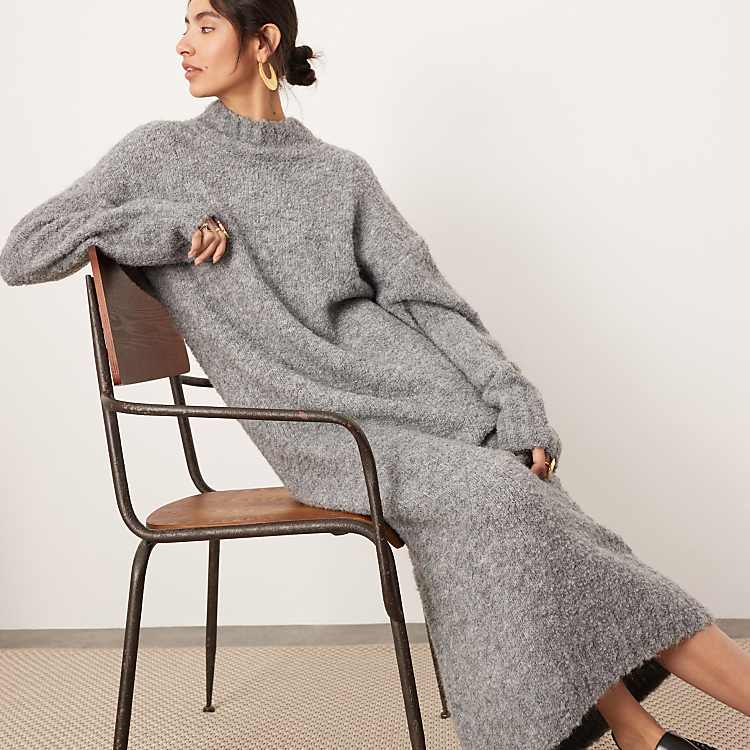 ASOS EDITION boucle chunky knit high neck maxi dress in gray ASOS EDITION boucle chunky knit high neck maxi dress in gray