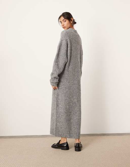 ASOS EDITION boucle chunky knit high neck maxi dress in gray