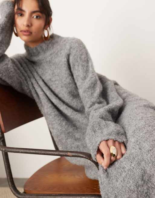 ASOS EDITION boucle chunky knit high neck maxi dress in gray