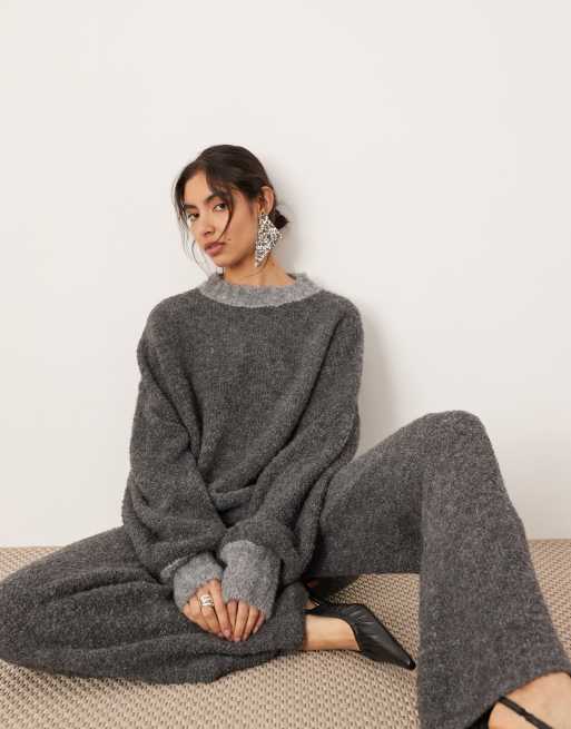 ASOS EDITION boucle knit oversized jumper with contrast neck in charcoal