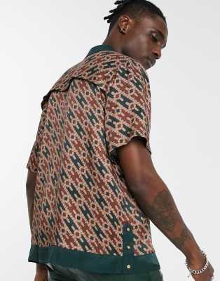 ASOS EDITION bowling shirt in satin geo border print