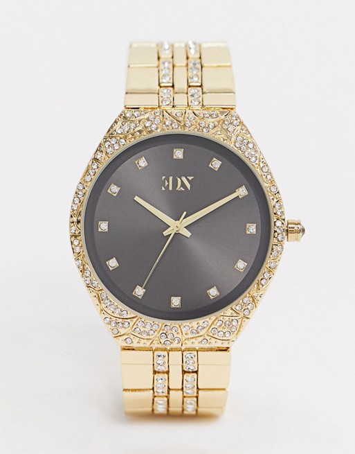 ASOS EDITION bracelet watch in gold with crystals