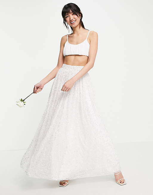  bridal embellished full skirt in white 