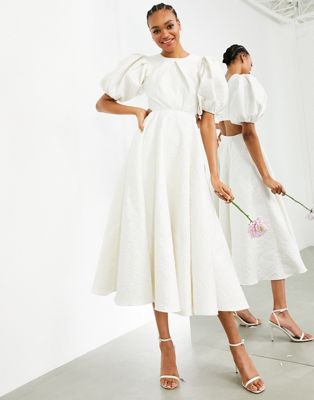 ASOS EDITION Bridget jacquard puff sleeve wedding dress with cut out back - ASOS Price Checker