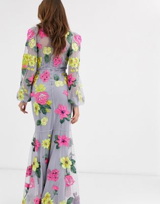 flower embroidered maxi dress