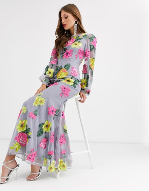 Asos floral embroidered maxi cheap dress