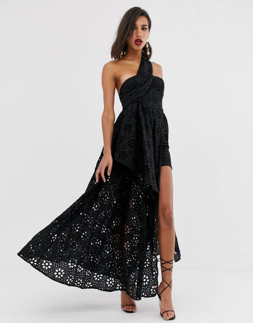 ASOS EDITION – Broderad klänning med överlager i maxilängd