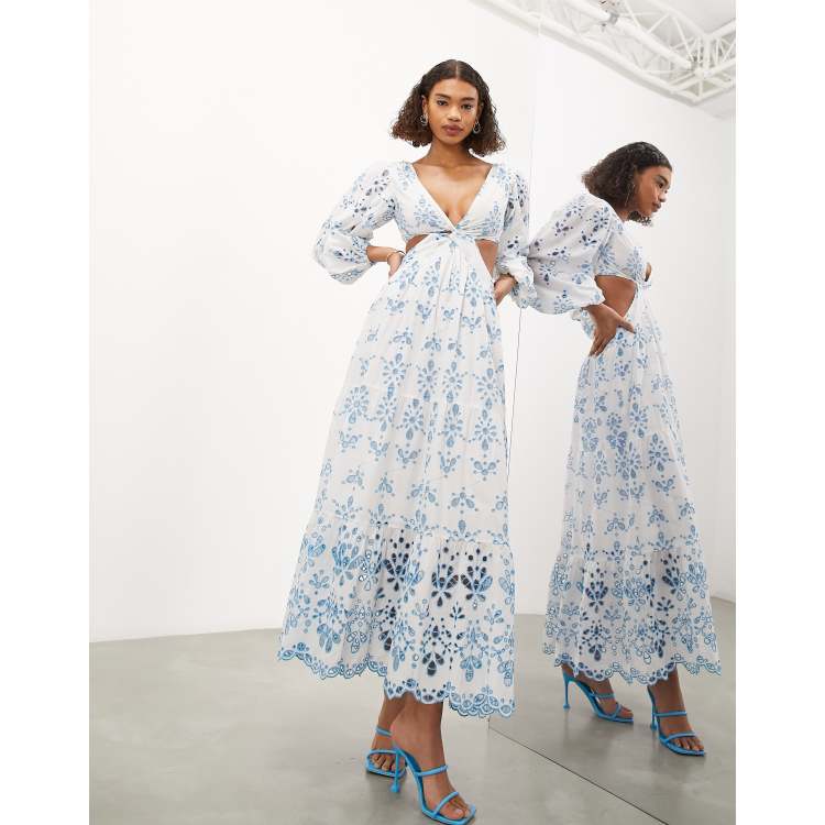 Asos edition broderie dress shop with maxi skirt overlay