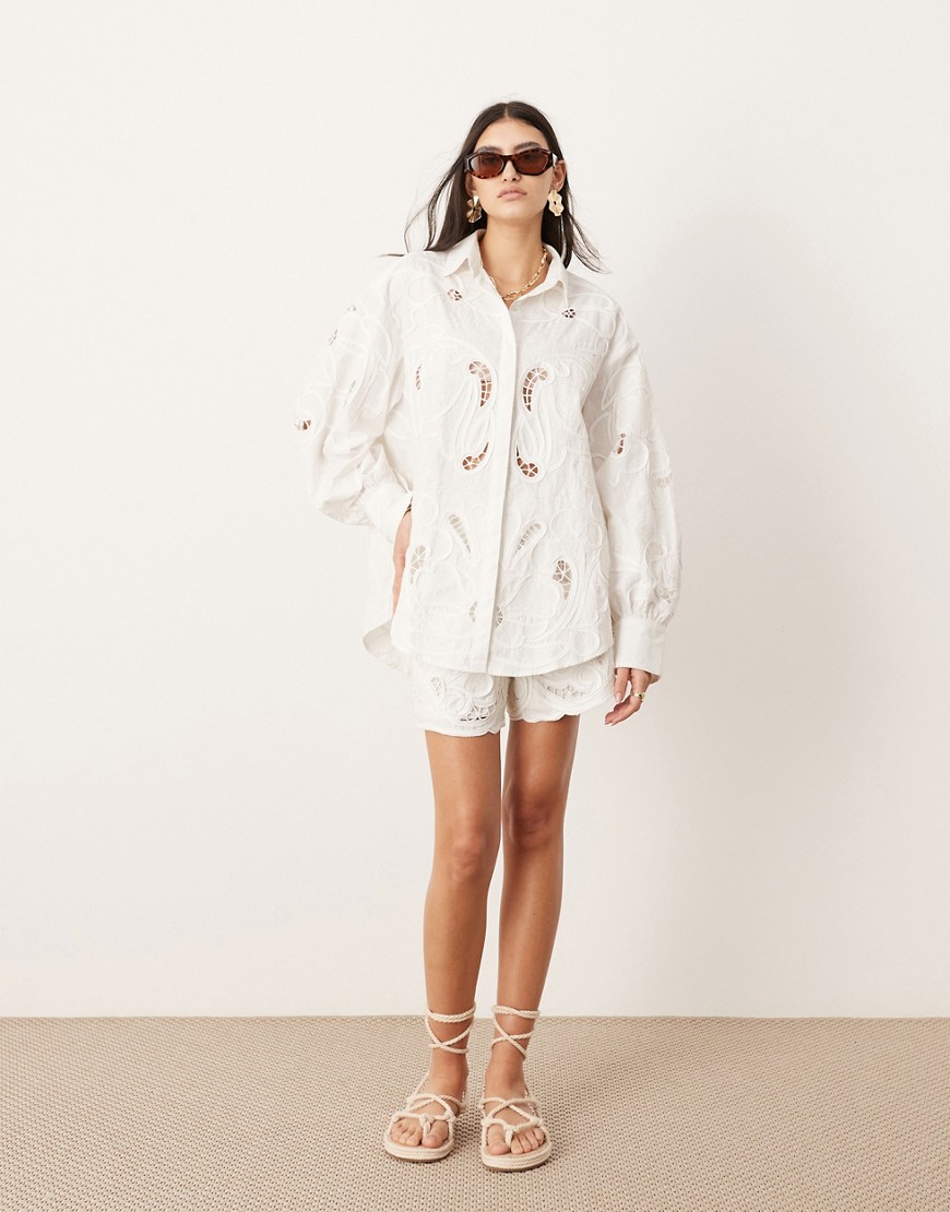 ASOS EDITION broderie cut work boxy shorts co-ord in white