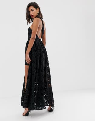 asos edition broderie dress with maxi skirt overlay