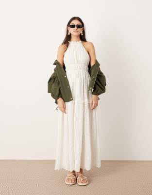 ASOS EDITION broderie halter maxi dress with open back in white