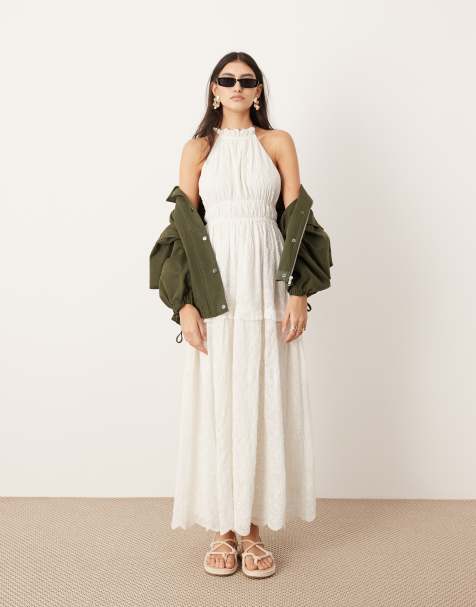ASOS EDITION broderie halter maxi dress with open back in white - view 1