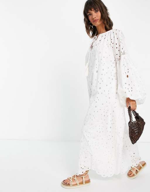 ASOS EDITION broderie maxi dress with blouson sleeves and tie front