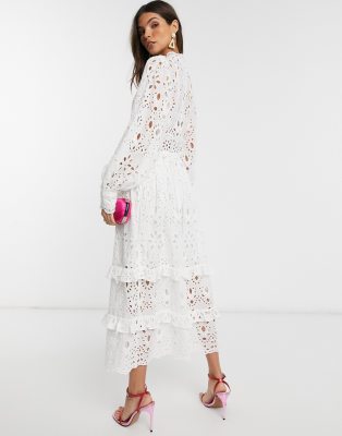 asos edition broderie dress with maxi skirt overlay