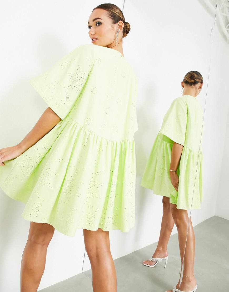 ASOS EDITION broderie mini smock dress in lime-Green