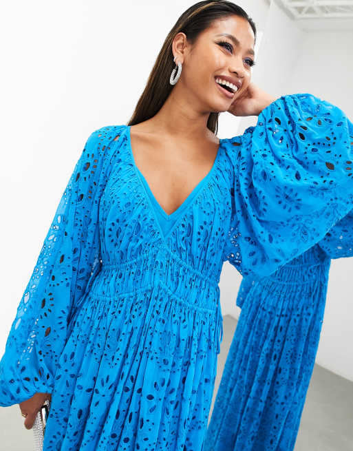 ASOS EDITION broderie oversized v neck smock maxi dress in bright