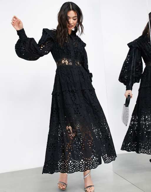 Black embroidery shop anglaise dress