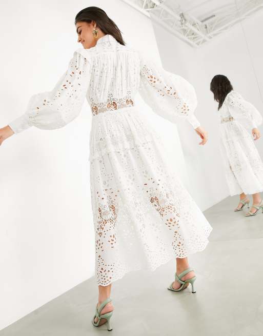 White broderie store anglaise shirt dress